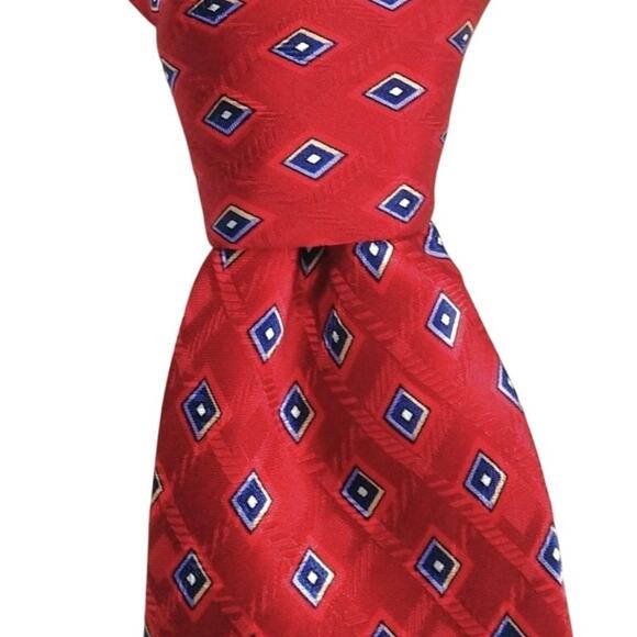 JZ Richards Men Silk Necktie Parisian Hand Crafted USA Red Diamond Stain Resist - Picture 1 of 11